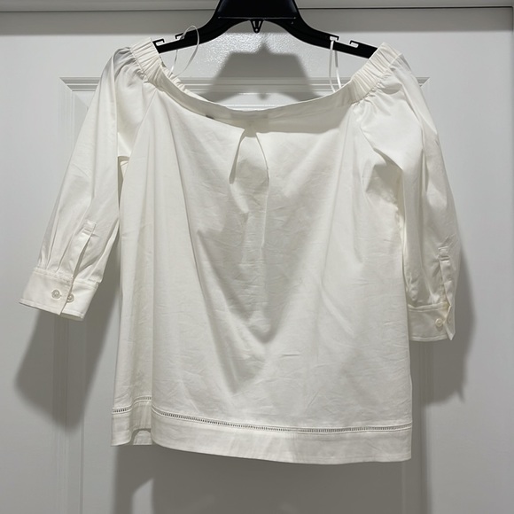 NWT Theory Joscla Blouse Off The Shoulder Top Size Petite XS White Rand Light - Picture 2 of 16